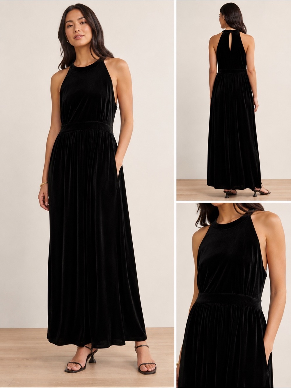 torrid Black Velvet Halter Maxi Dress with Pockets size 0/12